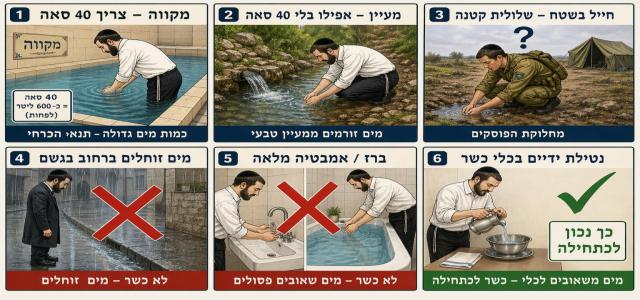 דיני טבילת ונטילת ידיים – בין מקווה, מעיין ומים פסולים: הלכה למעשה בשעת הדחק ובשגרה