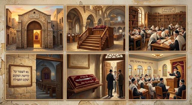 הלכות קדושת בית הכנסת ובית המדרש: התנהגות ראויה, תכנון המבנה, אכילה ושינה