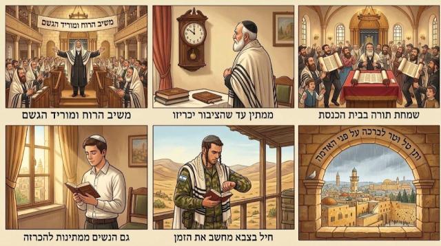 הלכות הזכרת גשמים בשמחת תורה: מתי מותר ליחיד, לחולה, לנשים ולחיילים להתפלל מוסף?