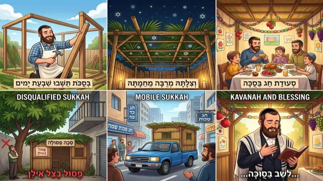 הלכות סוכה למעשה: כוונת המצווה, הכשר הסכך, הדפנות, סייגים ופרטי הדינים