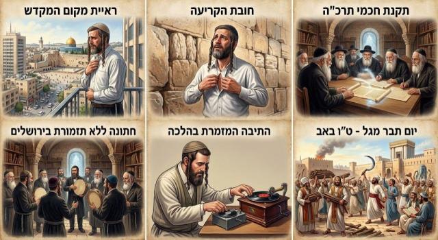 הלכות קריעה על המקדש בזמן הזה ותקנות השמחה והנגינה בירושלים זכר לחורבן