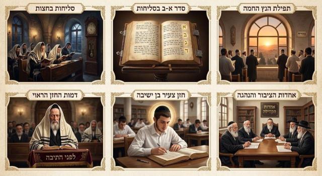 סדר אמירת הסליחות, תיקון חצות, והלכות מינוי שליח ציבור ומנהיגי ציבור