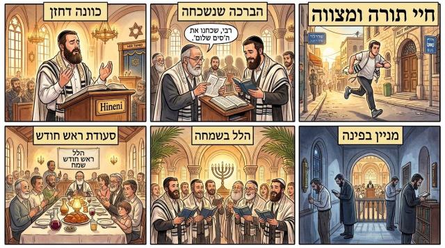 הלכות יעלה ויבוא, תפילת חזן וציבור, ומנהגי הלל בראש חודש